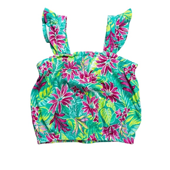 Tommy Bahama Other - Tommy Bahama Girls Green Pink Tropical Floral Ruffle Strap Tank Top Size M 7/8